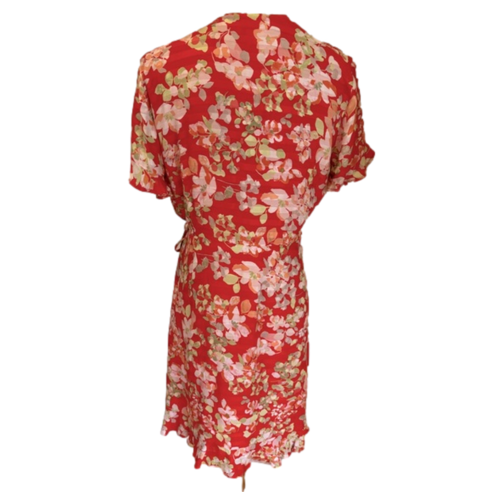 90s J JILL WRAP DRESS TANGERINE FLORAL TWEE DELICATE LIGHT COTTAGECORE SZ MP - Picture 4 of 13